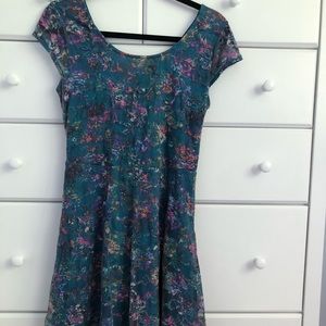 Xhilartion Teal Dress With Multicolor Lace